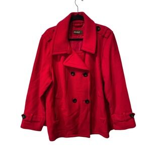 vintage Eddie Bauer Women's Red Double Breasted Wool Pea Coat Jacket Size Medium